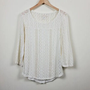 Canyon‎ River Blues Lace Top Womans Size M Bone White Mesh Round Neck